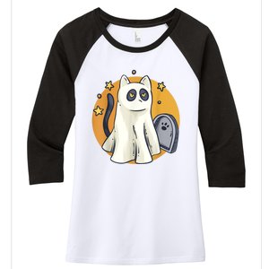 Cute Ghost Cat Funny Halloween Outfit Costumes Black Cat Women's Tri-Blend 3/4-Sleeve Raglan Shirt