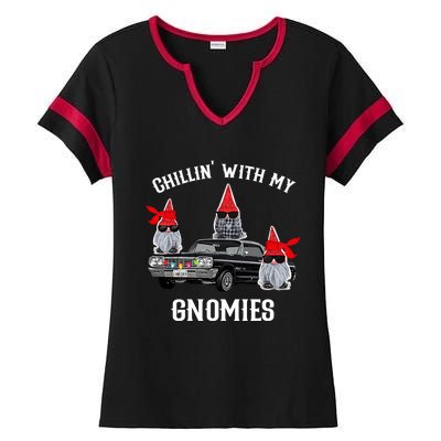 Christmas Gnomes Chillin With My Gnomies Homies Chillin Gift Ladies Halftime Notch Neck Tee