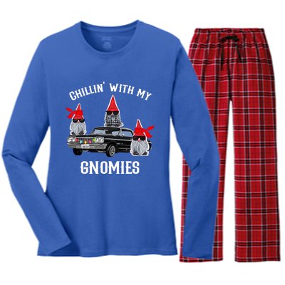 Christmas Gnomes Chillin With My Gnomies Homies Chillin Gift Women's Long Sleeve Flannel Pajama Set 