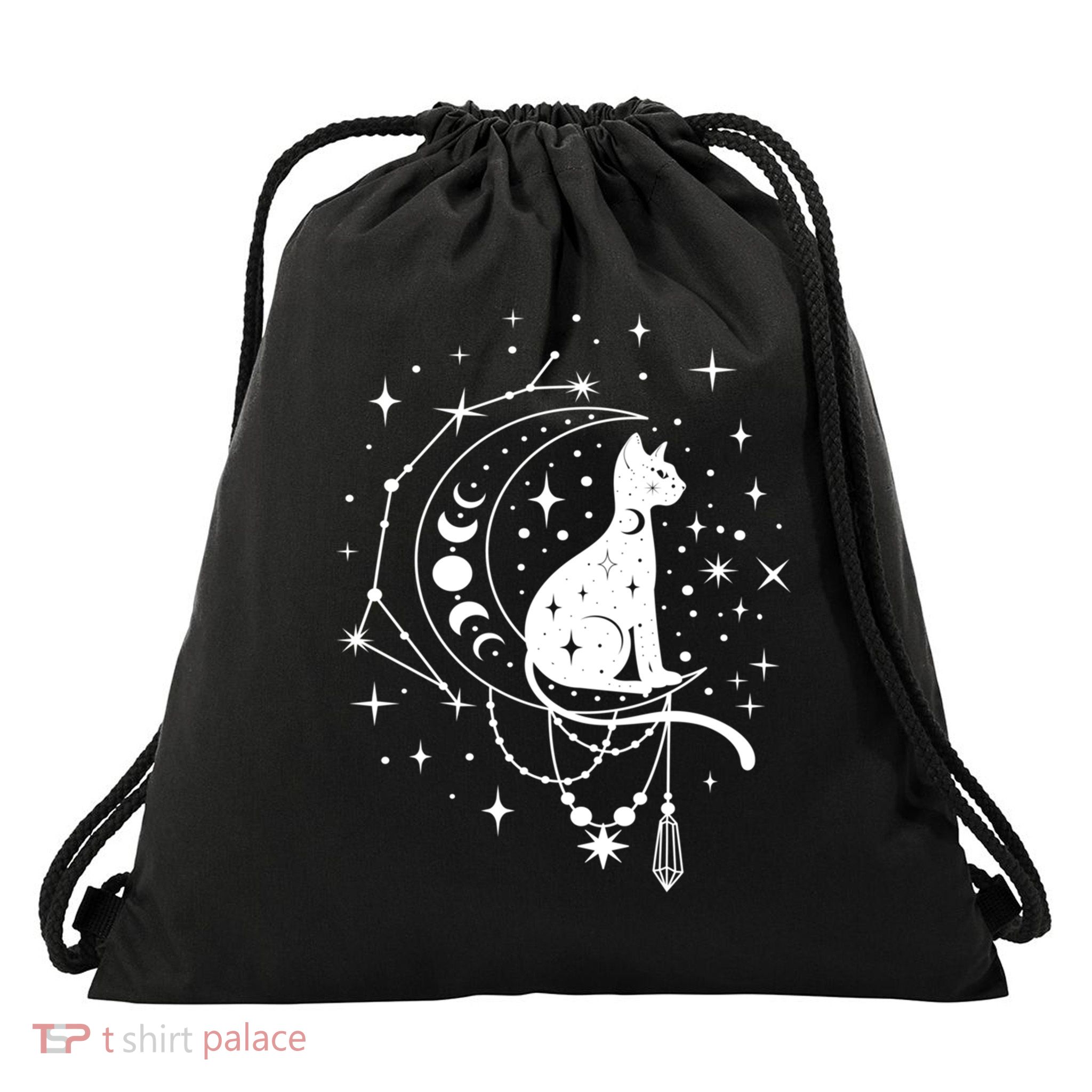 Cute Gift Celestial Cat Crescent Moon Star Constellation Astrology  Drawstring Bag