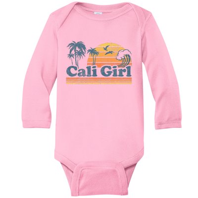 Cali Girl California Beach Summer Vacation Vintage 70s Retro Baby Long Sleeve Bodysuit