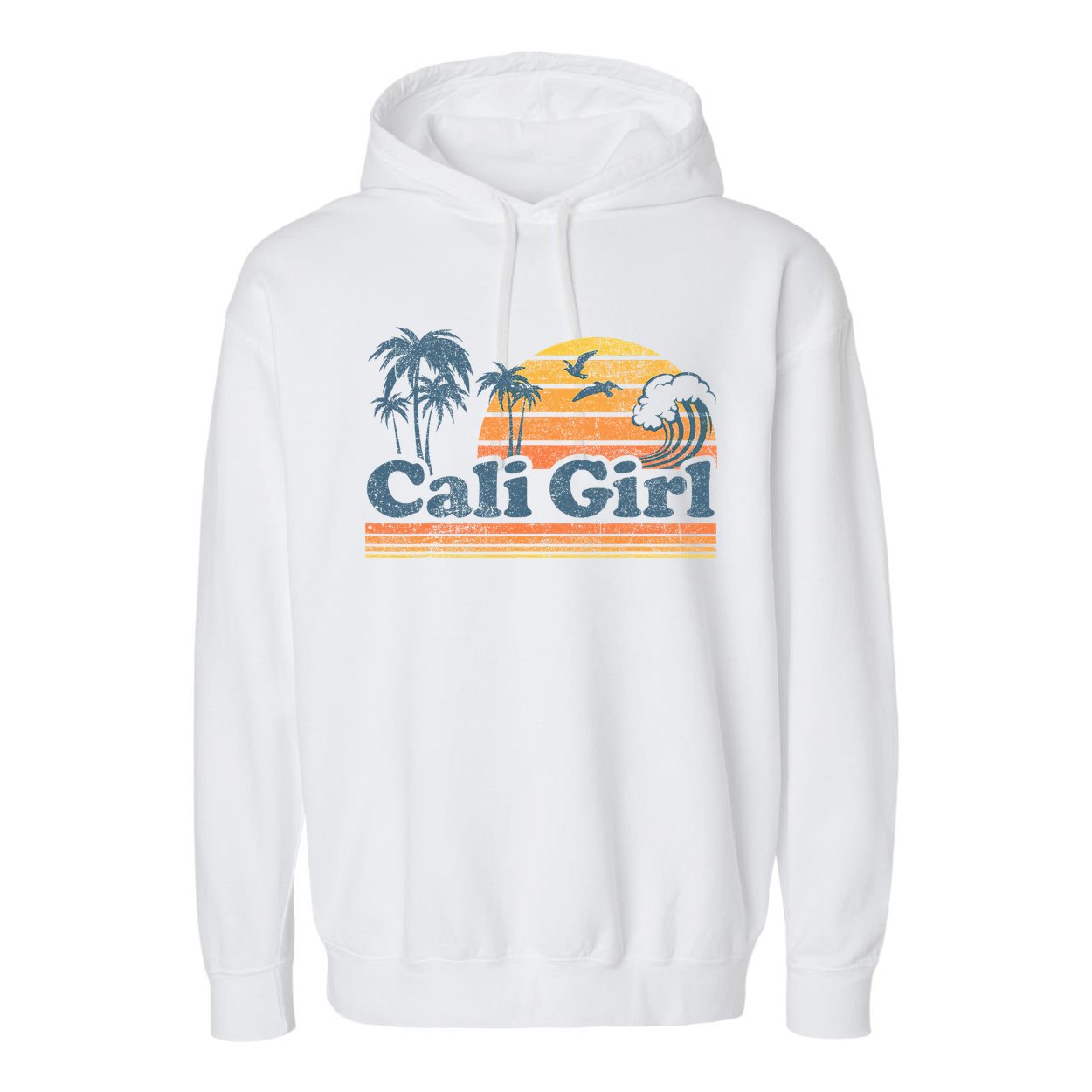Cali Girl California Beach Summer Vacation Vintage 70s Retro Garment-Dyed Fleece Hoodie