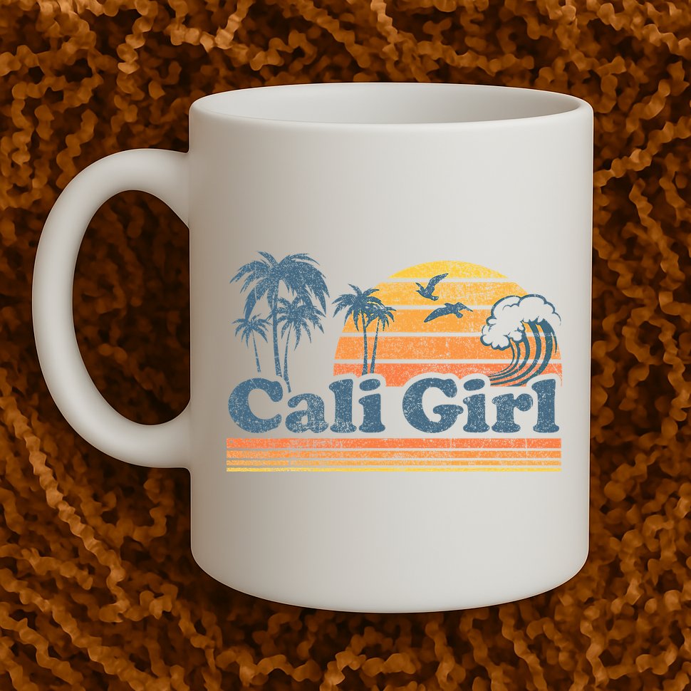 Cali Girl California Beach Summer Vacation Vintage 70s Retro Mug