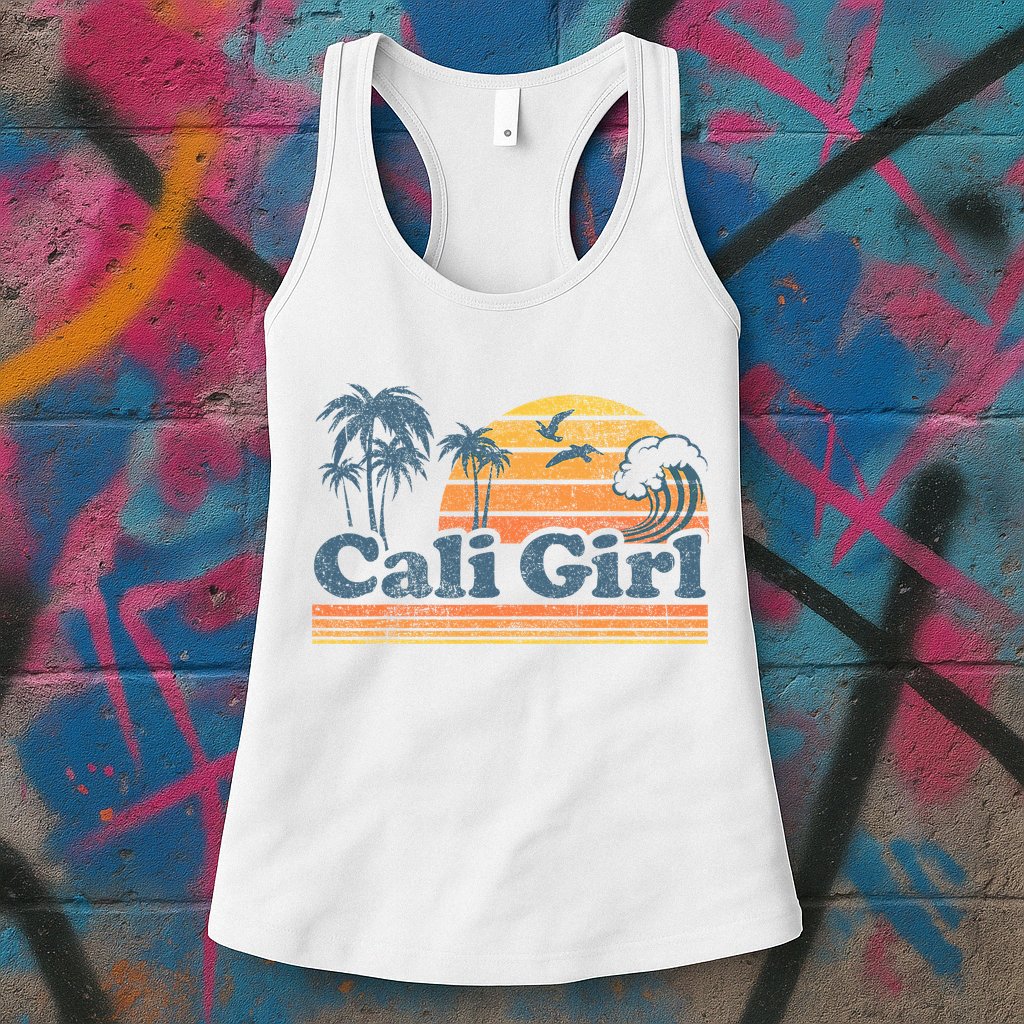 Cali Girl California Beach Summer Vacation Vintage 70s Retro Womens Tank Top