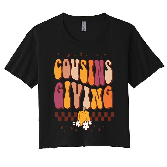 Cousins Giving Cute Pumpkin Cousin Crew Thanksgiving Family Women's Crop Top Tee