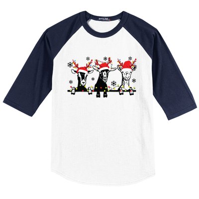 Cute Goats Christmas Lights Funny Farm Animal Christmas Baseball Sleeve Shirt