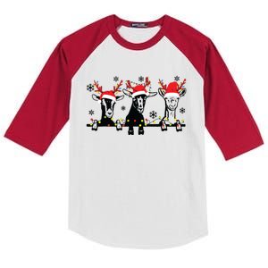 Cute Goats Christmas Lights Funny Farm Animal Christmas Kids Colorblock Raglan Jersey