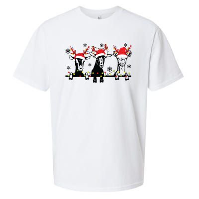 Cute Goats Christmas Lights Funny Farm Animal Christmas Sueded Cloud Jersey T-Shirt