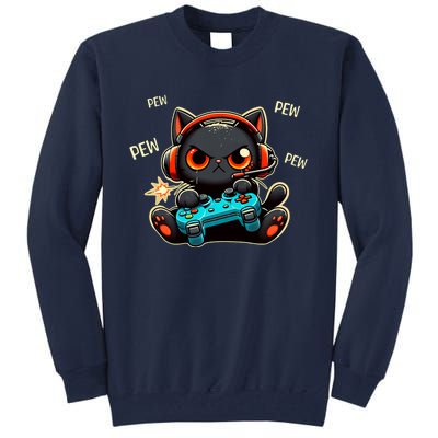 Cute Gamer Cat Playing Video Pew Pew Tall Sweatshirt