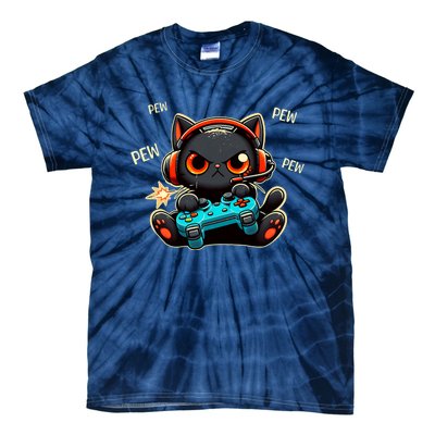 Cute Gamer Cat Playing Video Pew Pew Tie-Dye T-Shirt