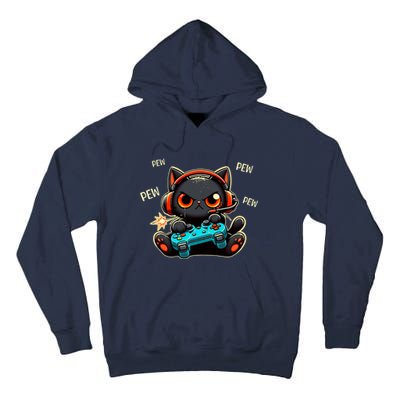 Cute Gamer Cat Playing Video Pew Pew Tall Hoodie