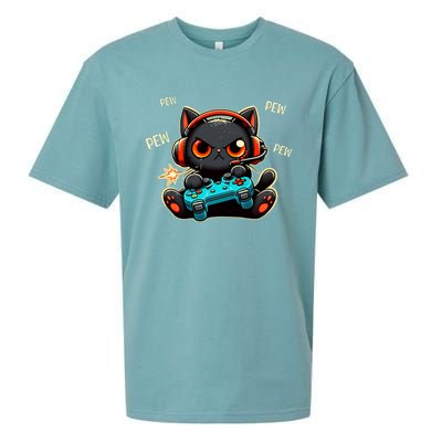 Cute Gamer Cat Playing Video Pew Pew Sueded Cloud Jersey T-Shirt