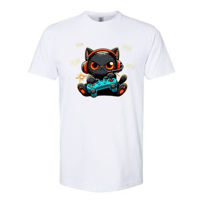 Cute Gamer Cat Playing Video Pew Pew Softstyle CVC T-Shirt