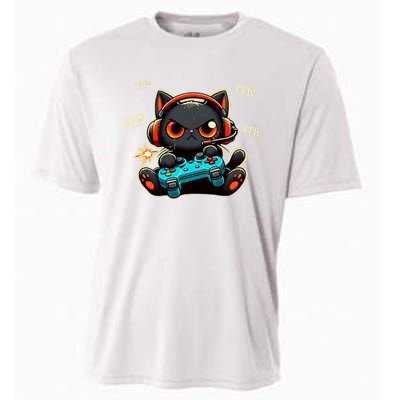 Cute Gamer Cat Playing Video Pew Pew Cooling Performance Crew T-Shirt