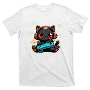 Cute Gamer Cat Playing Video Pew Pew T-Shirt