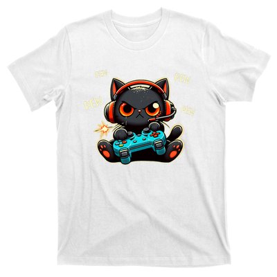 Cute Gamer Cat Playing Video Pew Pew T-Shirt