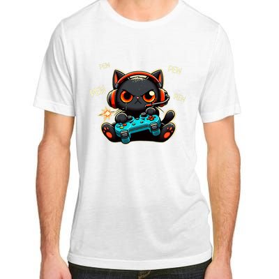 Cute Gamer Cat Playing Video Pew Pew Adult ChromaSoft Performance T-Shirt