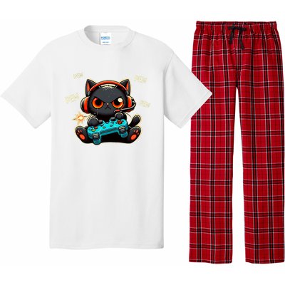 Cute Gamer Cat Playing Video Pew Pew Pajama Set