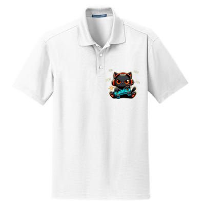 Cute Gamer Cat Playing Video Pew Pew Dry Zone Grid Polo