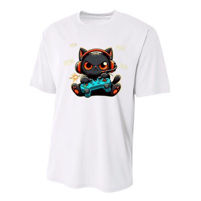 Cute Gamer Cat Playing Video Pew Pew Performance Sprint T-Shirt