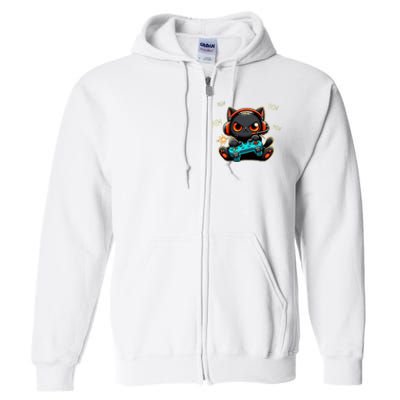 Cute Gamer Cat Playing Video Pew Pew Full Zip Hoodie