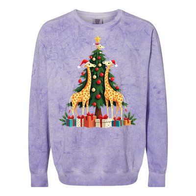 Cute Giraffe Christmas Tree Giraffe Lovers Xmas Holiday Colorblast Crewneck Sweatshirt