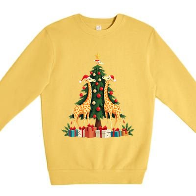 Cute Giraffe Christmas Tree Giraffe Lovers Xmas Holiday Premium Crewneck Sweatshirt