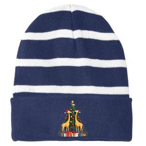 Cute Giraffe Christmas Tree Giraffe Lovers Xmas Holiday Striped Beanie with Solid Band