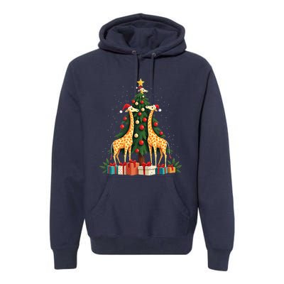 Cute Giraffe Christmas Tree Giraffe Lovers Xmas Holiday Premium Hoodie