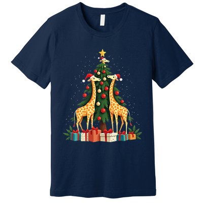 Cute Giraffe Christmas Tree Giraffe Lovers Xmas Holiday Premium T-Shirt