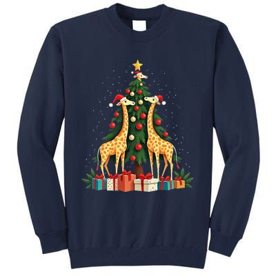 Cute Giraffe Christmas Tree Giraffe Lovers Xmas Holiday Tall Sweatshirt