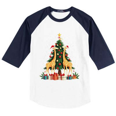 Cute Giraffe Christmas Tree Giraffe Lovers Xmas Holiday Baseball Sleeve Shirt