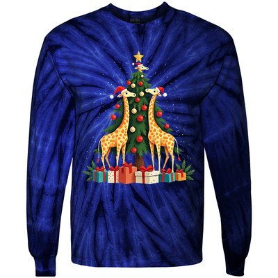 Cute Giraffe Christmas Tree Giraffe Lovers Xmas Holiday Tie-Dye Long Sleeve Shirt