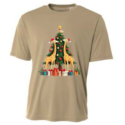 Cute Giraffe Christmas Tree Giraffe Lovers Xmas Holiday Cooling Performance Crew T-Shirt