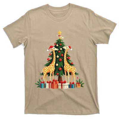 Cute Giraffe Christmas Tree Giraffe Lovers Xmas Holiday T-Shirt