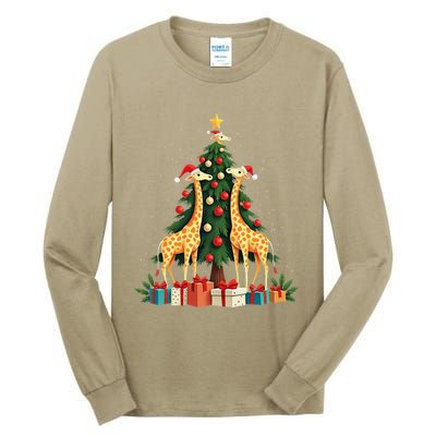 Cute Giraffe Christmas Tree Giraffe Lovers Xmas Holiday Tall Long Sleeve T-Shirt