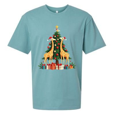 Cute Giraffe Christmas Tree Giraffe Lovers Xmas Holiday Sueded Cloud Jersey T-Shirt