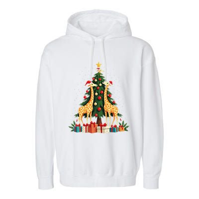 Cute Giraffe Christmas Tree Giraffe Lovers Xmas Holiday Garment-Dyed Fleece Hoodie