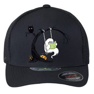 Cute Ghost Costume Reading Book Halloween Flexfit Unipanel Trucker Cap