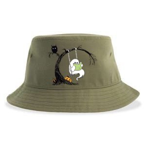 Cute Ghost Costume Reading Book Halloween Sustainable Bucket Hat