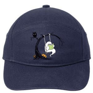 Cute Ghost Costume Reading Book Halloween 7-Panel Snapback Hat