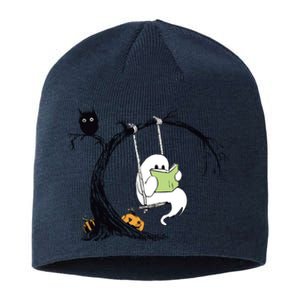 Cute Ghost Costume Reading Book Halloween Sustainable Beanie