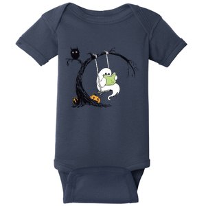 Cute Ghost Costume Reading Book Halloween Baby Bodysuit