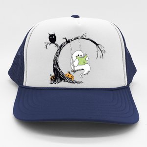 Cute Ghost Costume Reading Book Halloween Trucker Hat