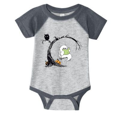 Cute Ghost Costume Reading Book Halloween Infant Baby Jersey Bodysuit