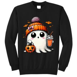 Cute Ghost Drinking Coffee Halloween Ghost Ice Coffee Sweatshirt