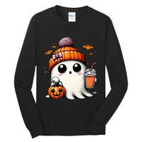 Cute Ghost Drinking Coffee Halloween Ghost Ice Coffee Tall Long Sleeve T-Shirt