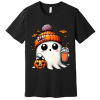 Cute Ghost Drinking Coffee Halloween Ghost Ice Coffee Premium T-Shirt