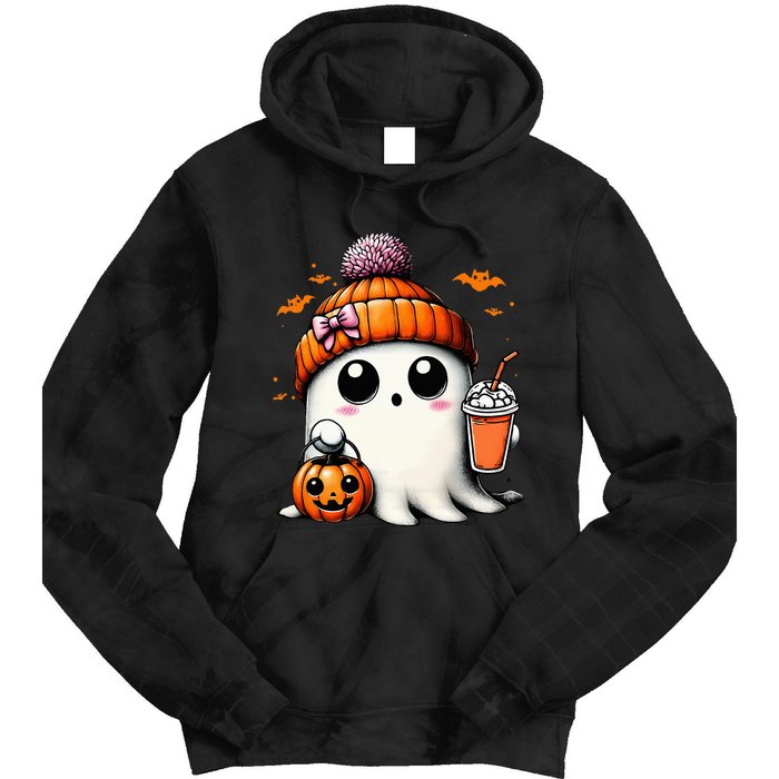 Cute Ghost Drinking Coffee Halloween Ghost Ice Coffee Tie Dye Hoodie