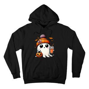 Cute Ghost Drinking Coffee Halloween Ghost Ice Coffee Tall Hoodie